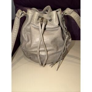 Hobo International Grey leather bucket crossbody bag with a drawstring closure